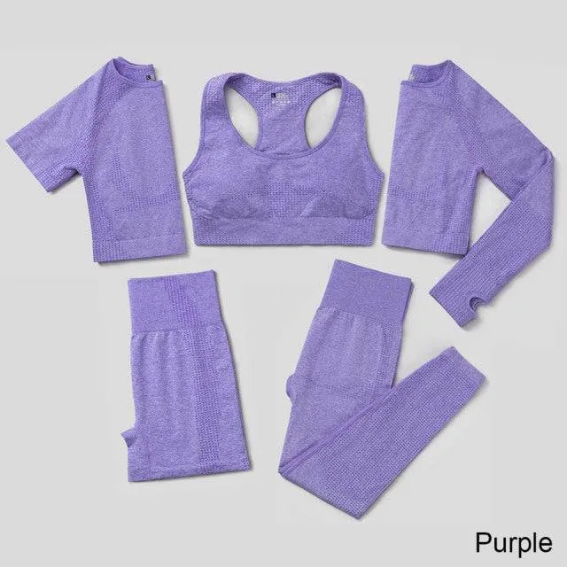 Seamless Yoga Set Workout Sportswear Gym Clothing Fitness High Waist Leggings Long Sleeve Crop Top Sports Suits