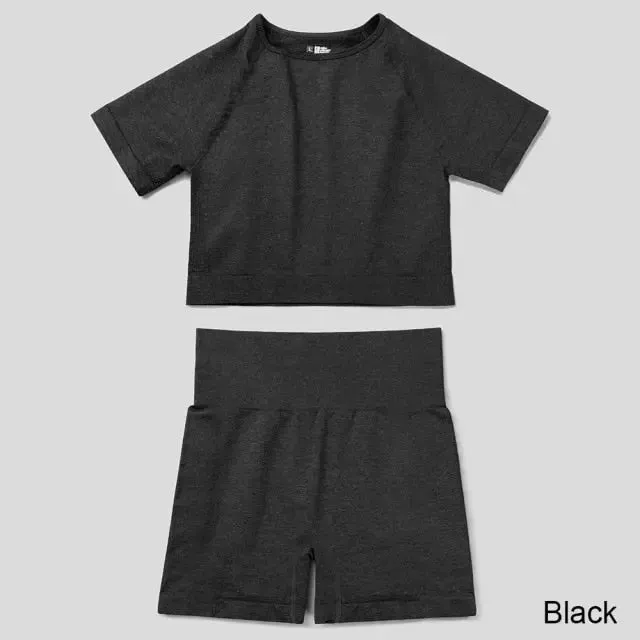 Seamless Yoga Set Workout Sportswear Gym Clothing Fitness High Waist Leggings Long Sleeve Crop Top Sports Suits