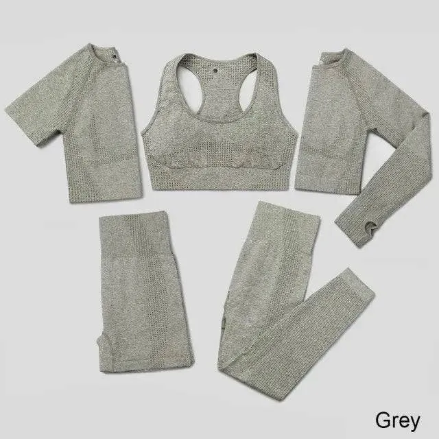 Seamless Yoga Set Workout Sportswear Gym Clothing Fitness High Waist Leggings Long Sleeve Crop Top Sports Suits