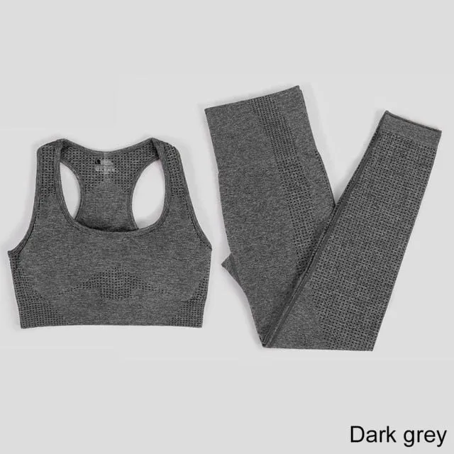 Seamless Yoga Set Workout Sportswear Gym Clothing Fitness High Waist Leggings Long Sleeve Crop Top Sports Suits