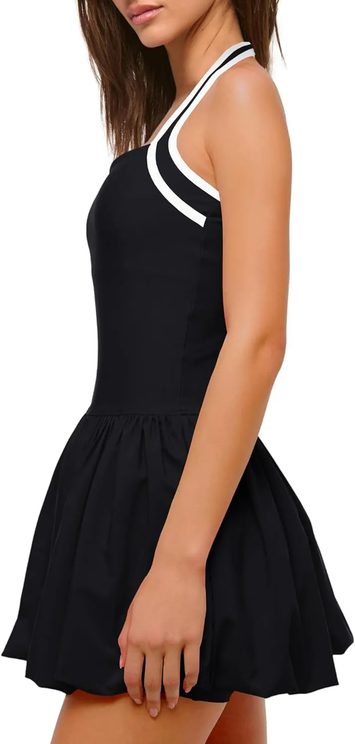 SENSERISE Womens Tennis Dress Built in Bra Halter Dress with Shorts Underneath Workout One Piece Golf Outfits