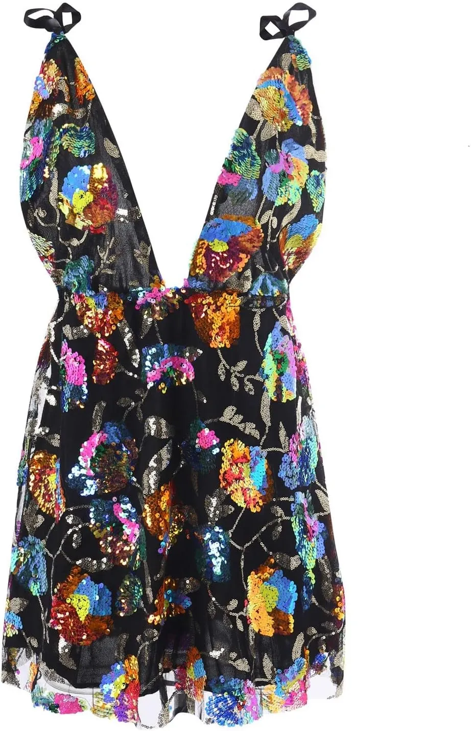 Sequin Dress for Women Sparkly Sexy Spaghetti Strap Backless Deep V Neck Low Cut Mini Dresses for Party Cocktail Club