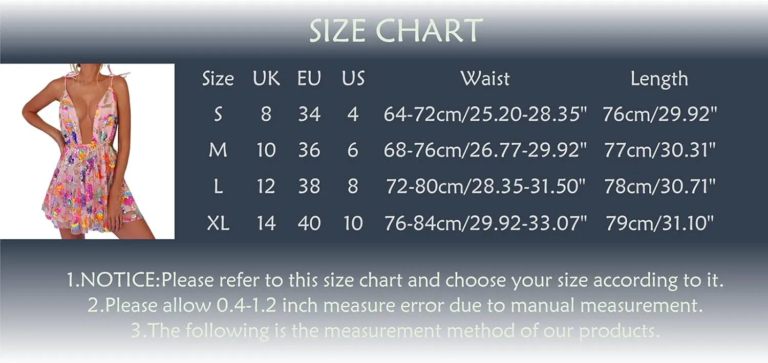 Sequin Dress for Women Sparkly Sexy Spaghetti Strap Backless Deep V Neck Low Cut Mini Dresses for Party Cocktail Club