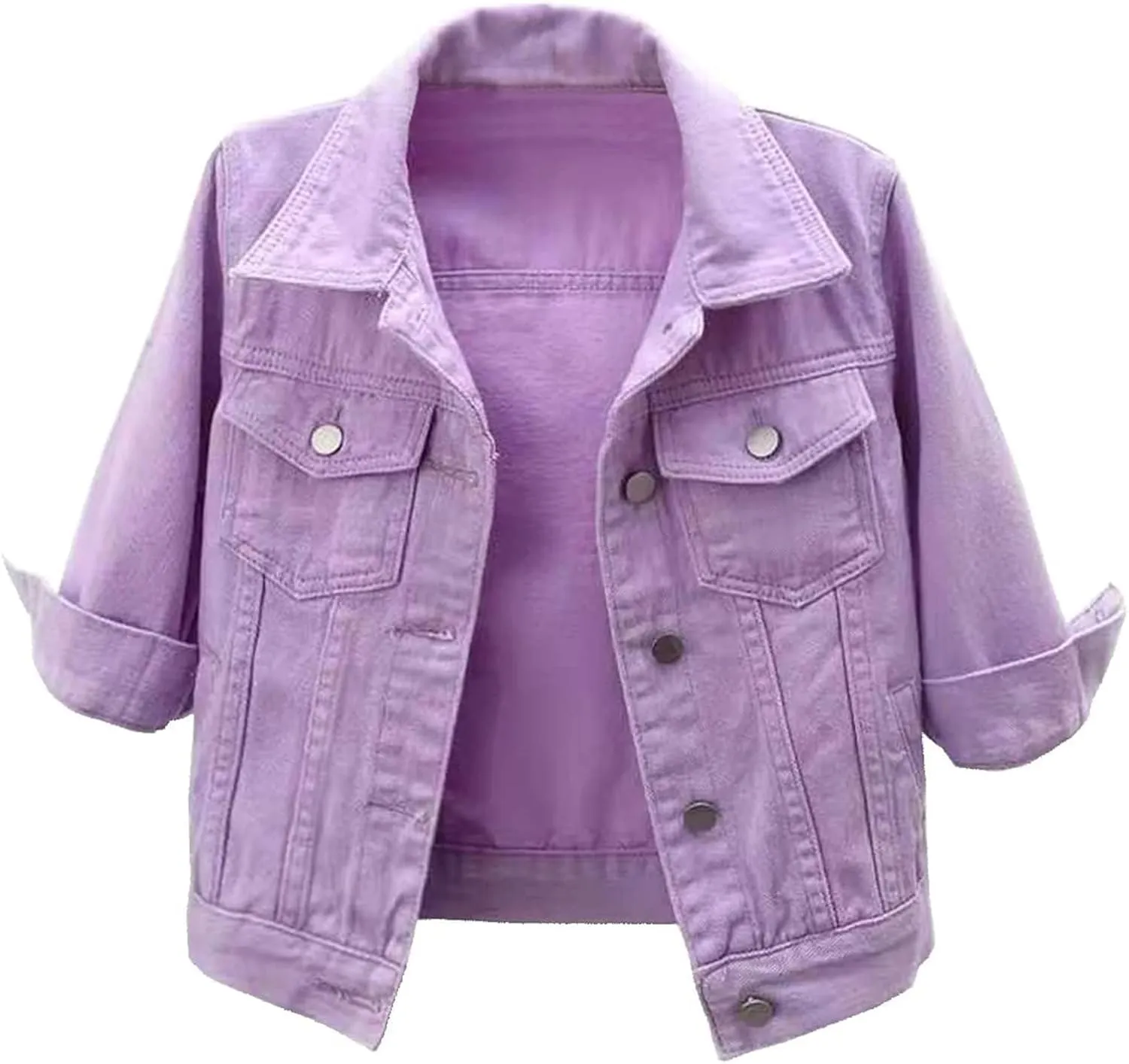 Short Sleeve Denim Jacket for Women Cropped Jean Jacket 3/4 Sleeve Short Jackets Button Down Crop Trucker Jean Coats