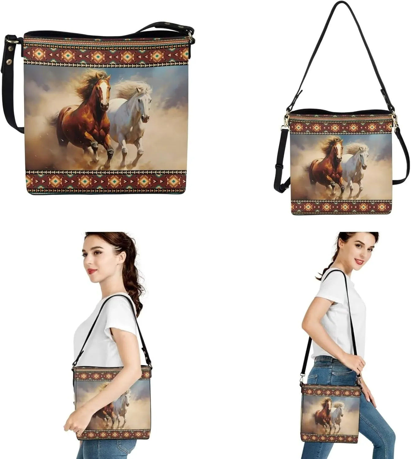 Shoulder Bag for Women Travel 3 Pcs Leather Bucket Bag with Long Style Wallet and Wristlet Keychain