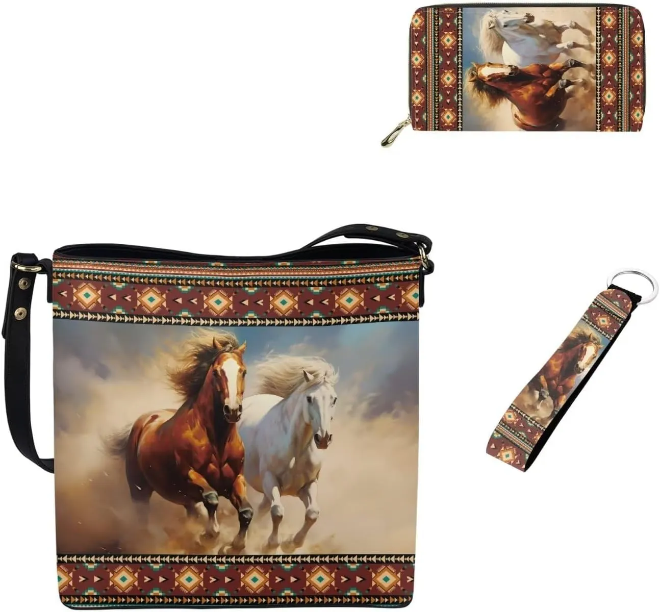 Shoulder Bag for Women Travel 3 Pcs Leather Bucket Bag with Long Style Wallet and Wristlet Keychain