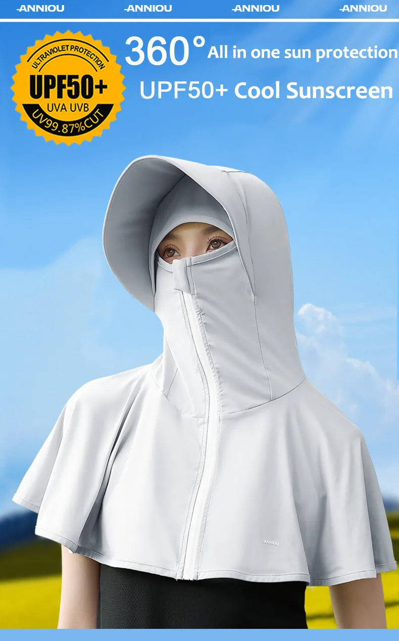 Sidiou Group ANNIOU Woman All in One UPF 50  Hats Summer Outdoor Ice Silk Full Face Protection with Neck Shawl Hat Ladies Fishing UV Sun Hat