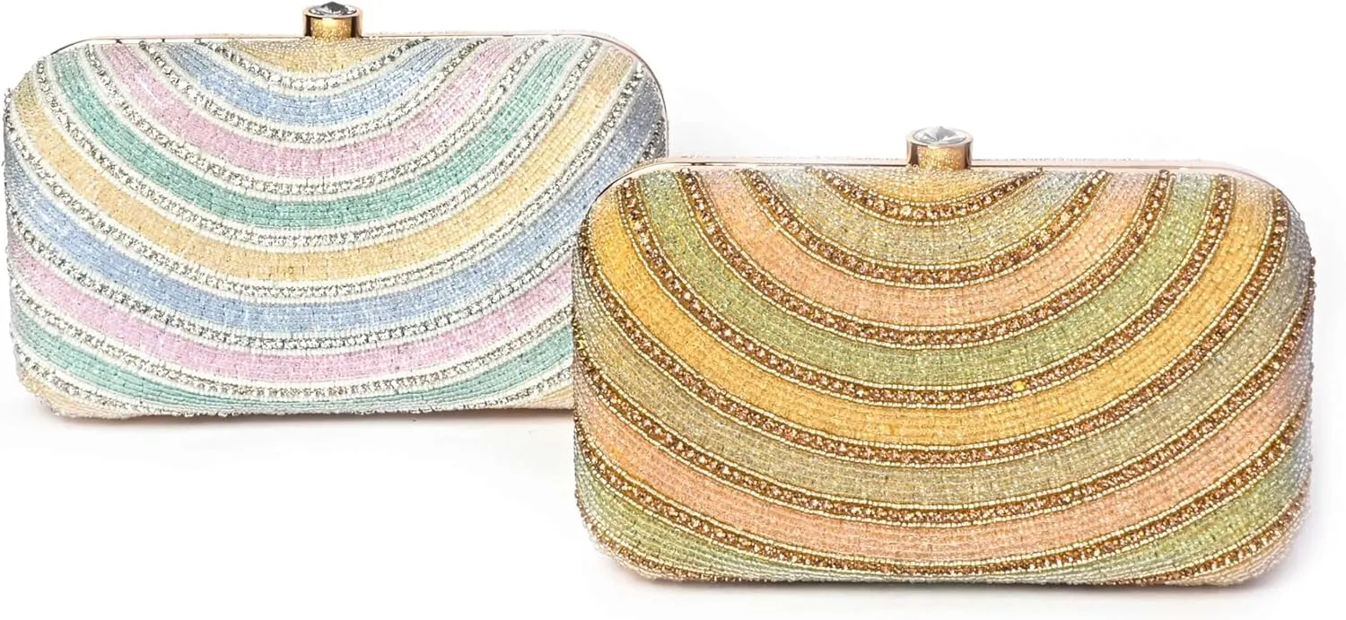 Silk Pastel Beaded Clutch Purse for Women | Handmade Embroidered Bag for Wedding, Party & Events