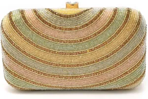 Silk Pastel Beaded Clutch Purse for Women | Handmade Embroidered Bag for Wedding, Party & Events