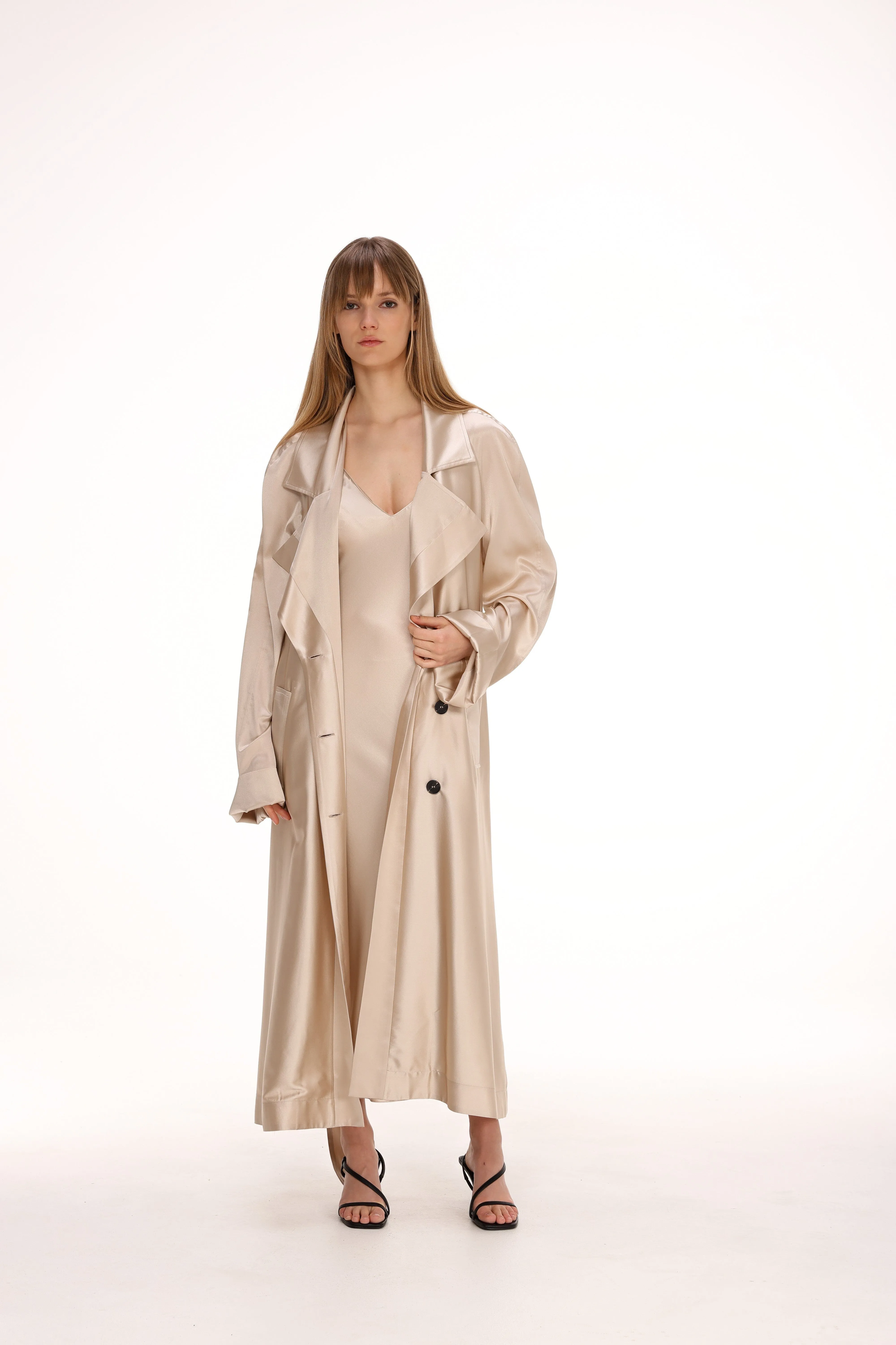 Silk Trench Coat with Pockets