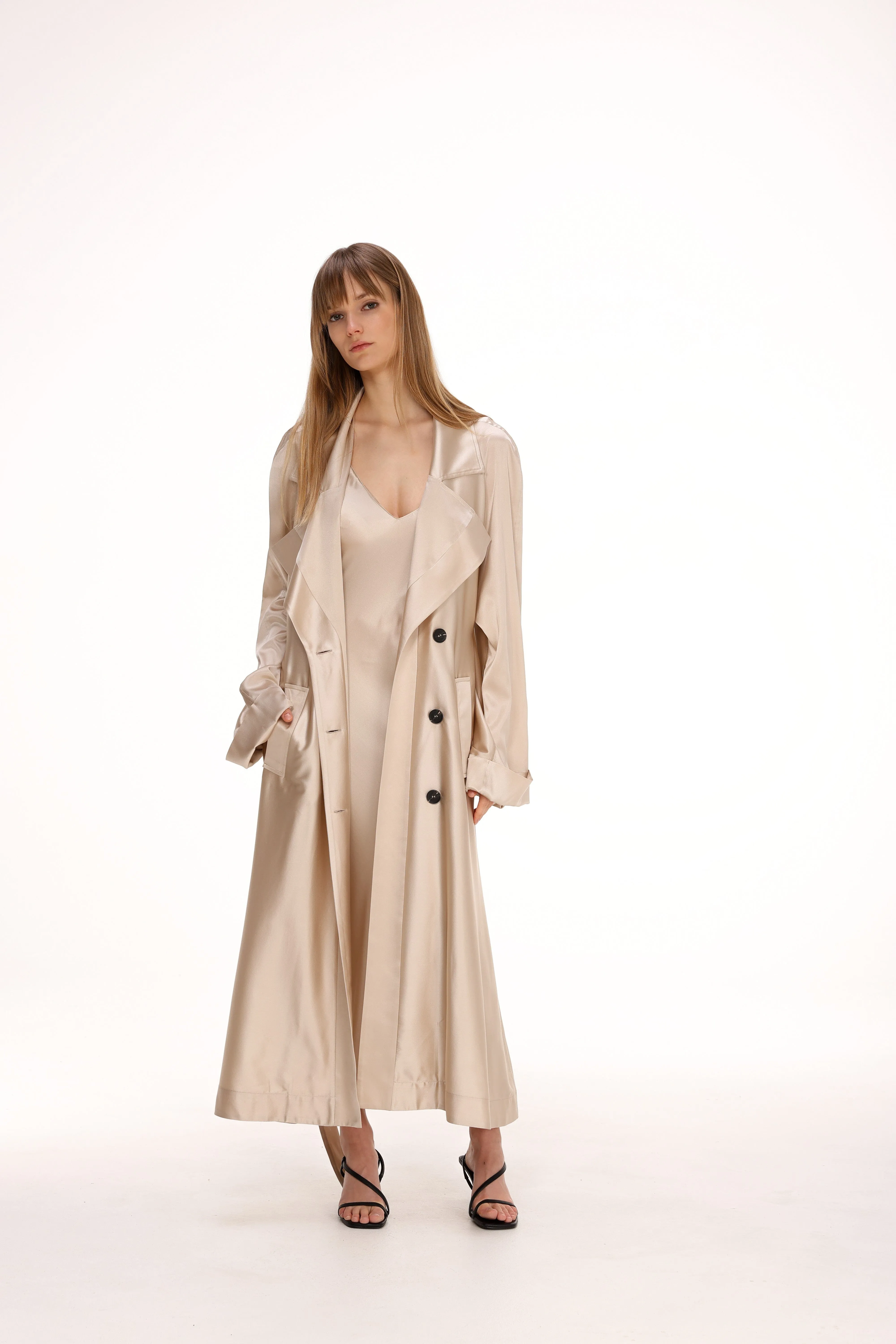 Silk Trench Coat with Pockets