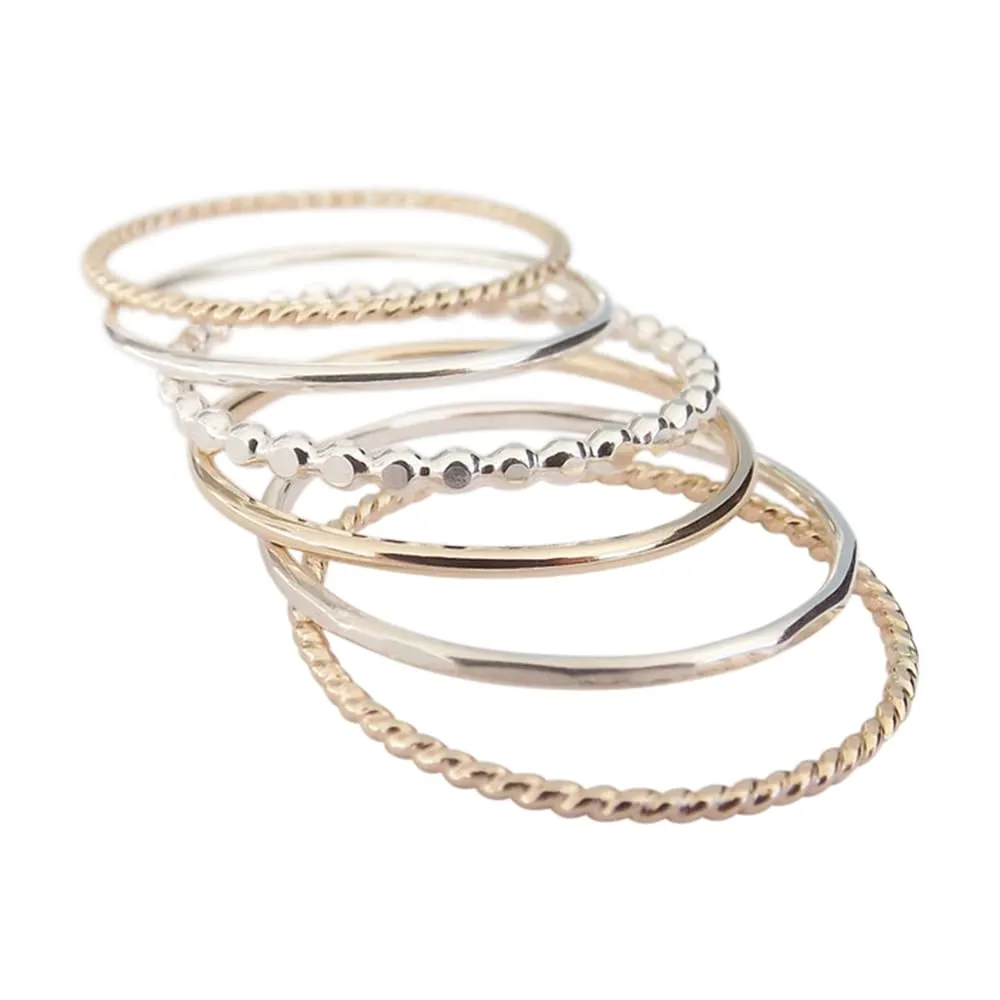 Silver and Gold Stacking Set,6 Ring Set,Stacking Rings,Set,Multi Texture Ring Set,Textured Rings,Stacking Rings Set,Gold Rings,Silver Rings
