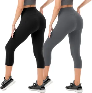 SINOPHANT Capri Leggings for Women - 2 Packs Buttery Soft Yoga Pants for Gym Athletic
