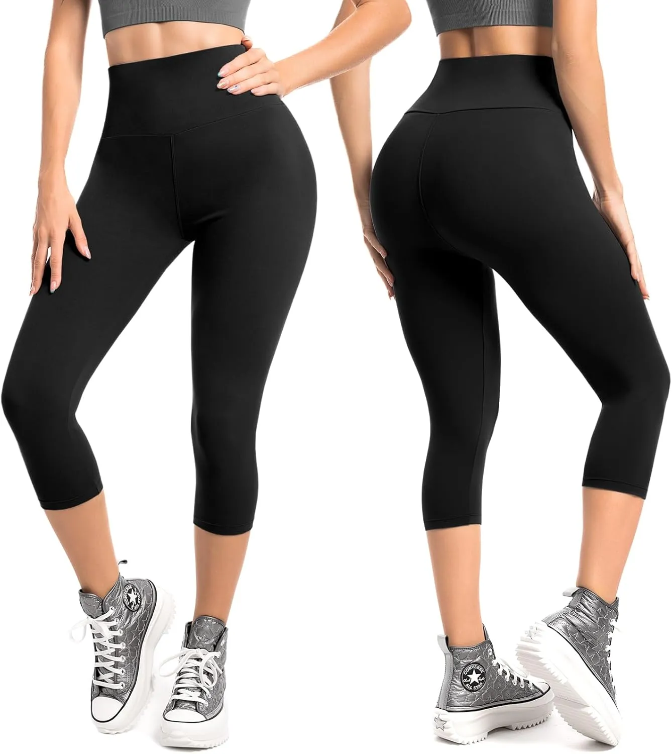SINOPHANT Capri Leggings for Women - 2 Packs Buttery Soft Yoga Pants for Gym Athletic