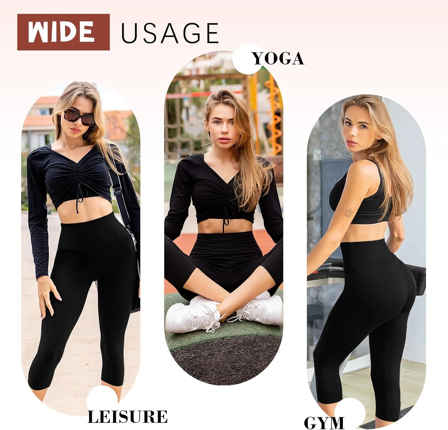 SINOPHANT Capri Leggings for Women - 2 Packs Buttery Soft Yoga Pants for Gym Athletic