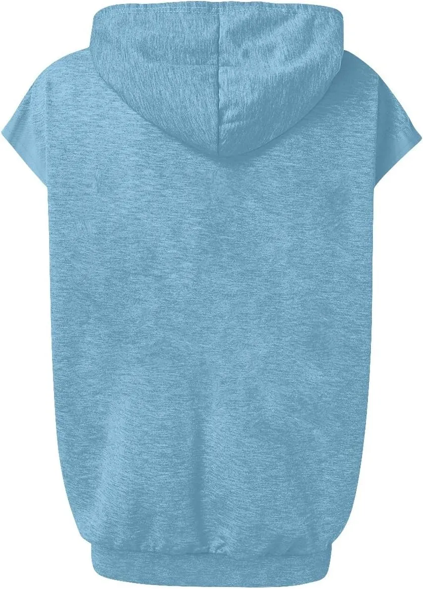 Sleeveless Hoodie Women Summer Hooded Tank Tops Lightweight Drawstring Pullover Sweatshirt Athletic T-Shirt