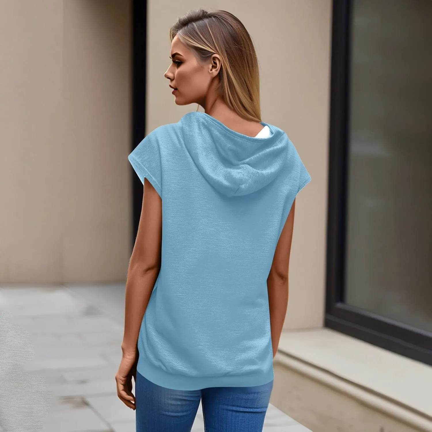 Sleeveless Hoodie Women Summer Hooded Tank Tops Lightweight Drawstring Pullover Sweatshirt Athletic T-Shirt