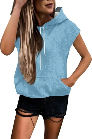 Sleeveless Hoodie Women Summer Hooded Tank Tops Lightweight Drawstring Pullover Sweatshirt Athletic T-Shirt