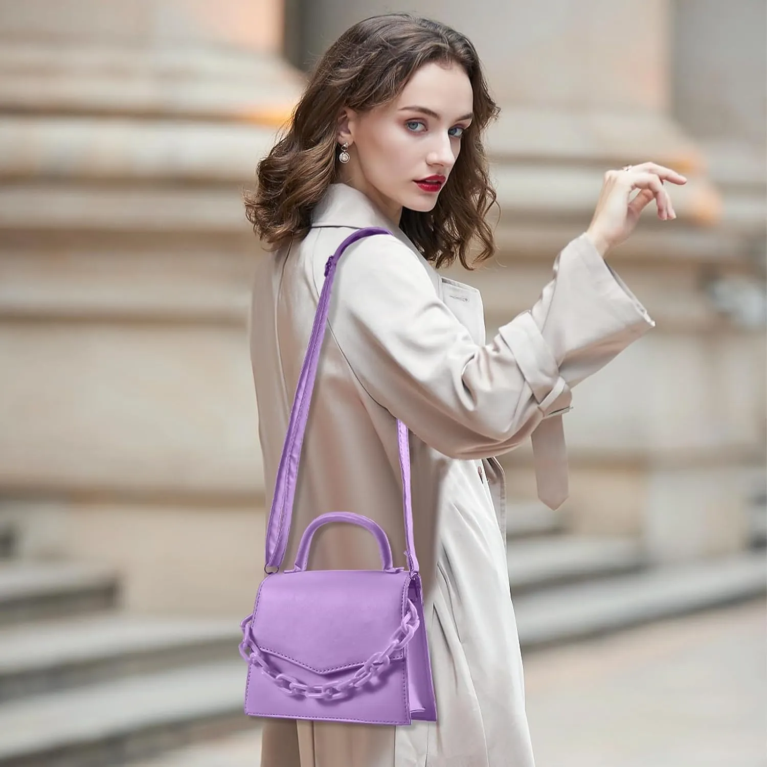 Small Crossbody Bags for Women Girls Trendy Top Handle Satchel Purses with Detachable Acrylic Chain