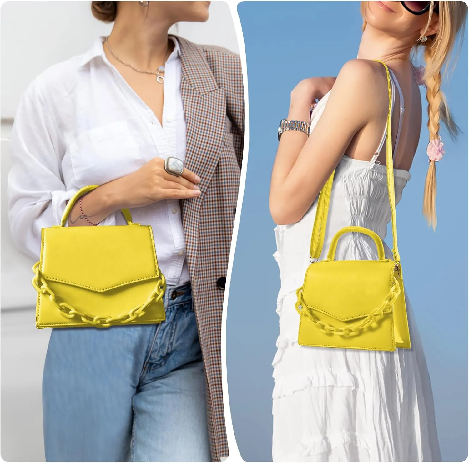 Small Crossbody Bags for Women Girls Trendy Top Handle Satchel Purses with Detachable Acrylic Chain