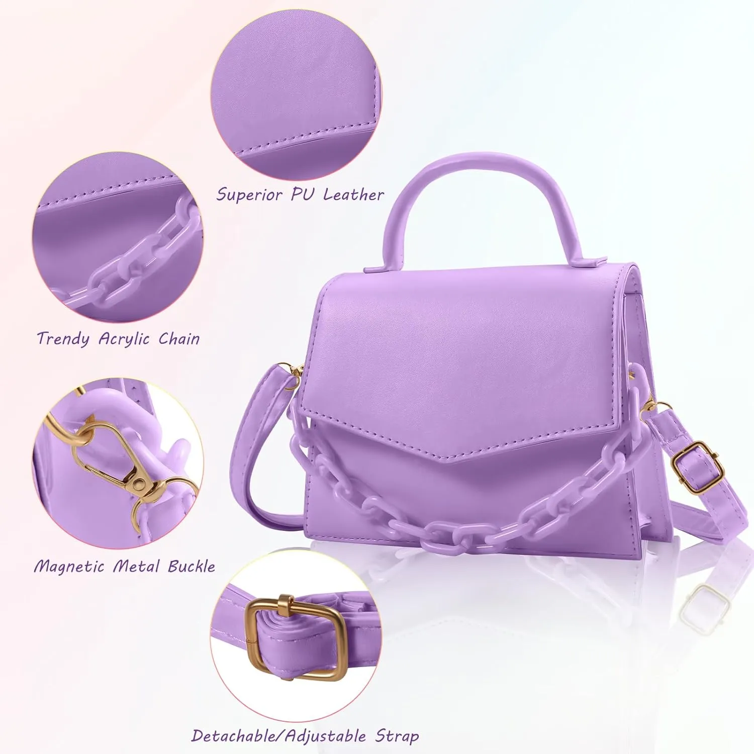 Small Crossbody Bags for Women Girls Trendy Top Handle Satchel Purses with Detachable Acrylic Chain