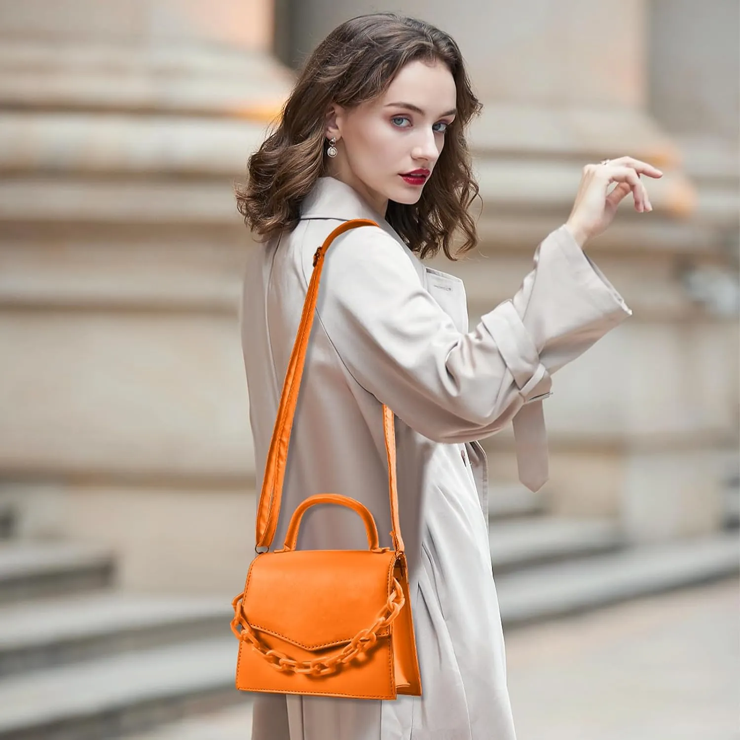 Small Crossbody Bags for Women Girls Trendy Top Handle Satchel Purses with Detachable Acrylic Chain