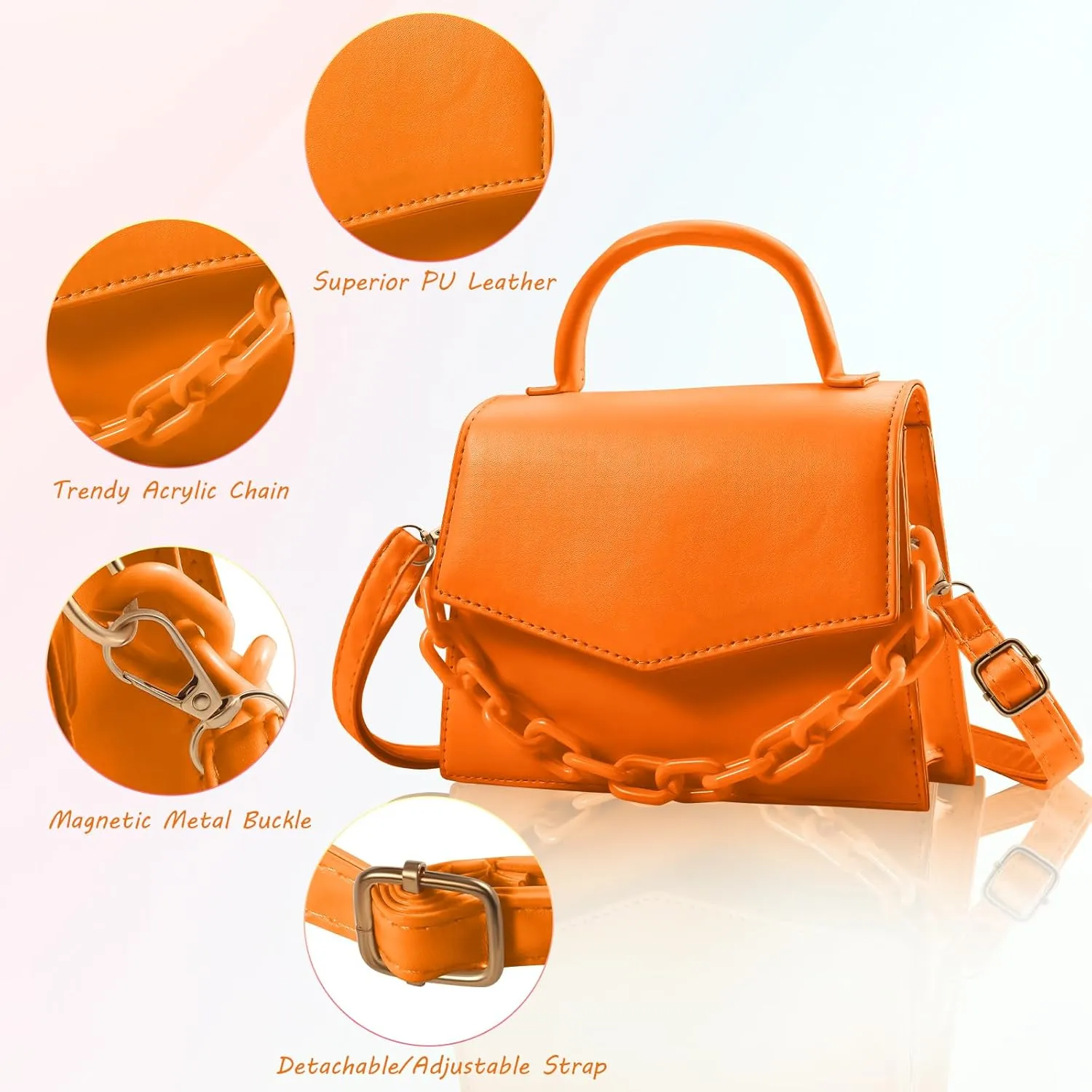 Small Crossbody Bags for Women Girls Trendy Top Handle Satchel Purses with Detachable Acrylic Chain