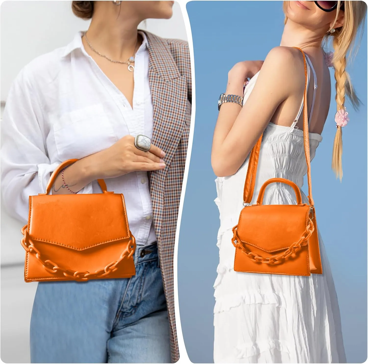 Small Crossbody Bags for Women Girls Trendy Top Handle Satchel Purses with Detachable Acrylic Chain