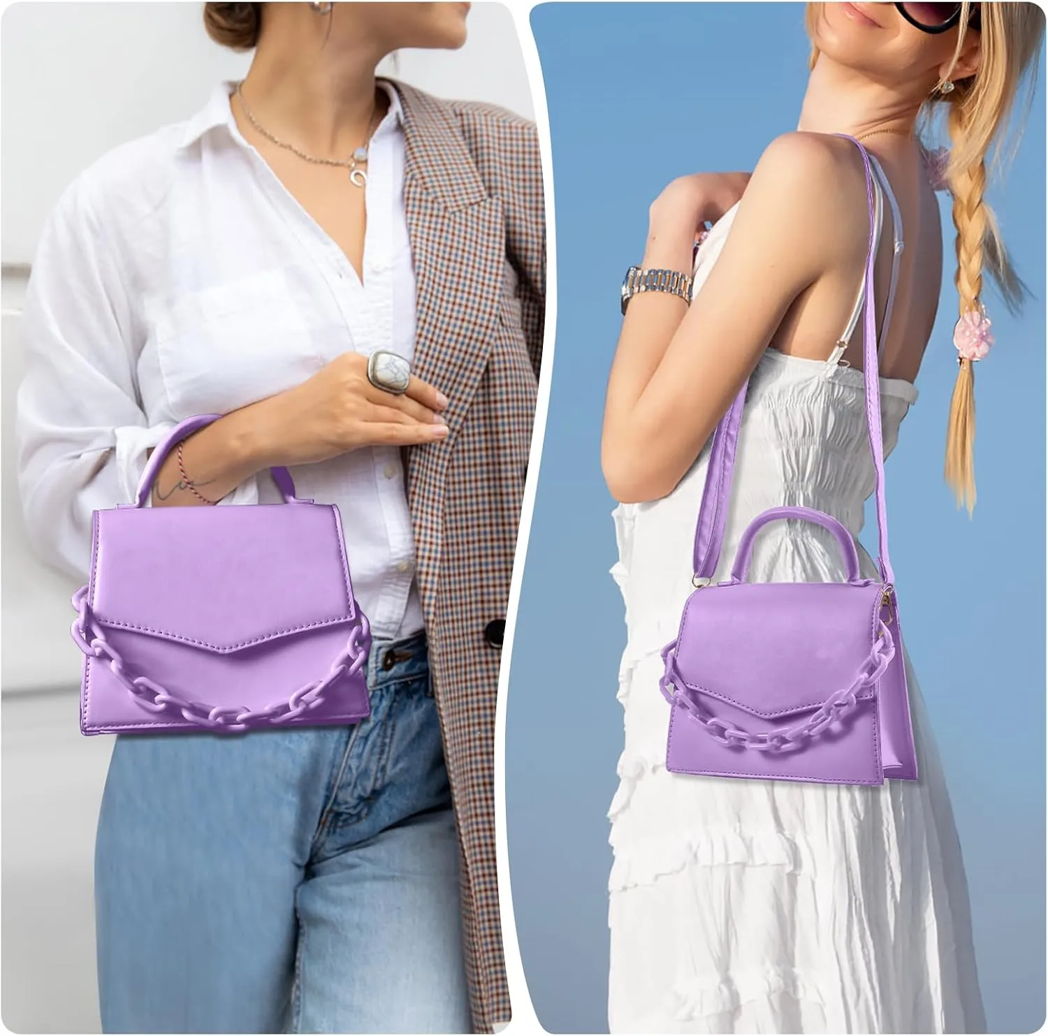 Small Crossbody Bags for Women Girls Trendy Top Handle Satchel Purses with Detachable Acrylic Chain