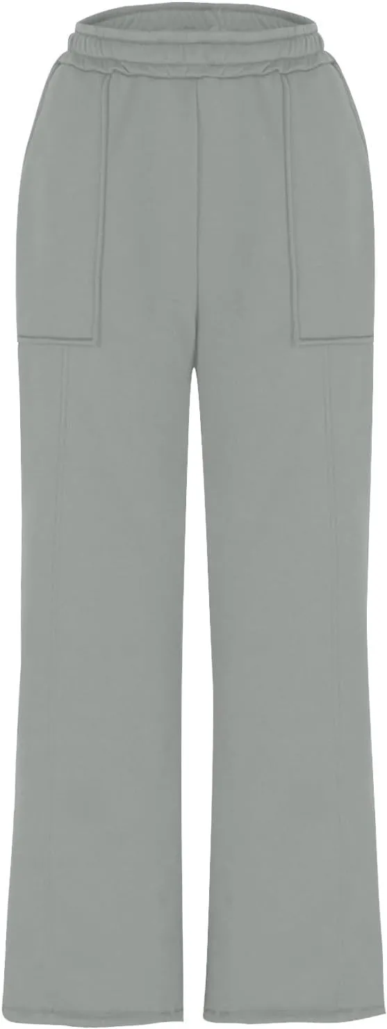 SMIDOW Womens High Waisted Wide Leg Palazzo Pants Trendy Fall Fashion Warm Fleece Sweatpants Workout Long Lounge Trousers
