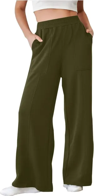 SMIDOW Womens High Waisted Wide Leg Palazzo Pants Trendy Fall Fashion Warm Fleece Sweatpants Workout Long Lounge Trousers