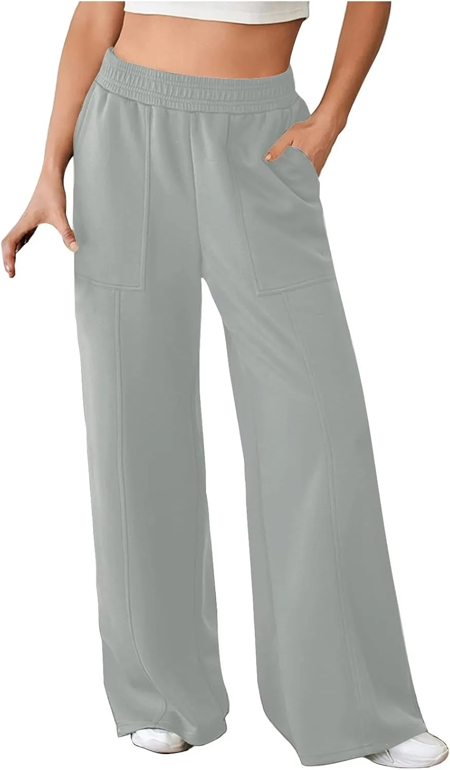SMIDOW Womens High Waisted Wide Leg Palazzo Pants Trendy Fall Fashion Warm Fleece Sweatpants Workout Long Lounge Trousers