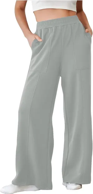 SMIDOW Womens High Waisted Wide Leg Palazzo Pants Trendy Fall Fashion Warm Fleece Sweatpants Workout Long Lounge Trousers