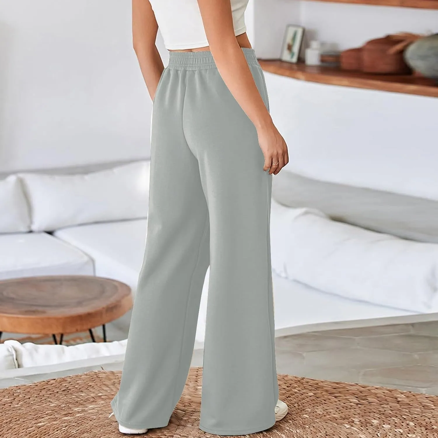 SMIDOW Womens High Waisted Wide Leg Palazzo Pants Trendy Fall Fashion Warm Fleece Sweatpants Workout Long Lounge Trousers