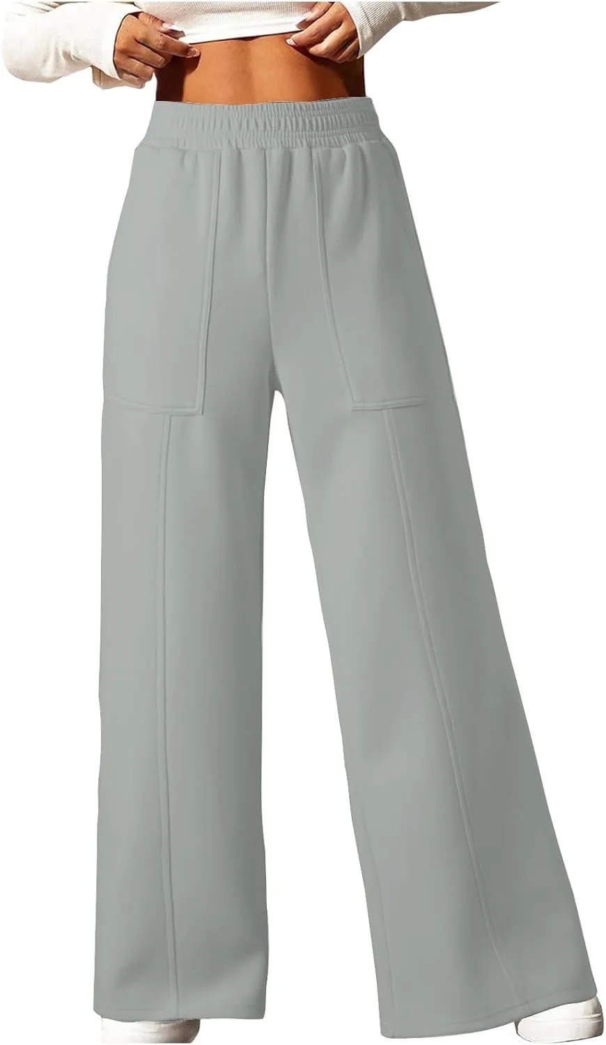 SMIDOW Womens High Waisted Wide Leg Palazzo Pants Trendy Fall Fashion Warm Fleece Sweatpants Workout Long Lounge Trousers