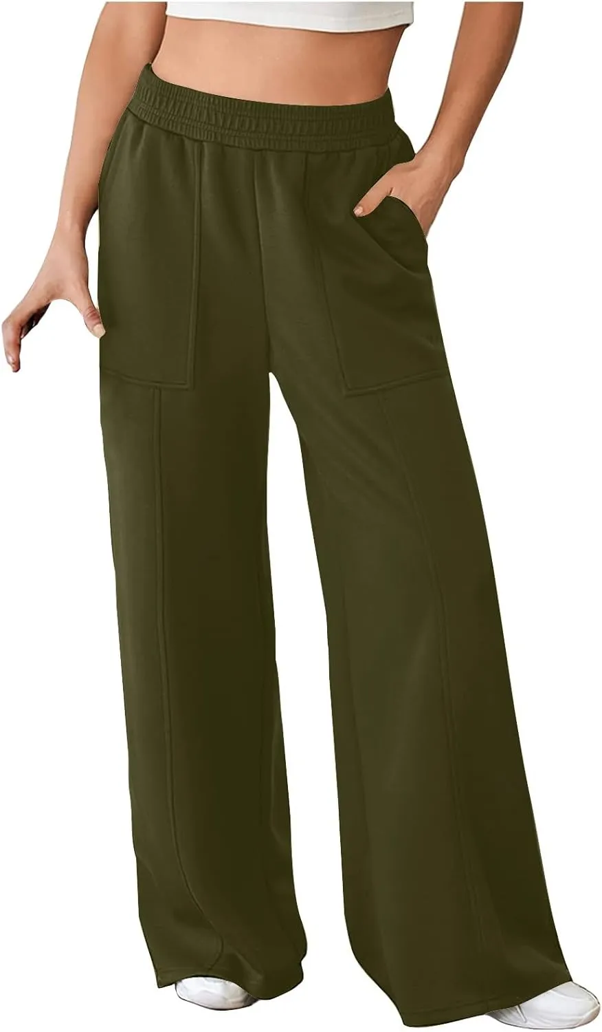 SMIDOW Womens High Waisted Wide Leg Palazzo Pants Trendy Fall Fashion Warm Fleece Sweatpants Workout Long Lounge Trousers