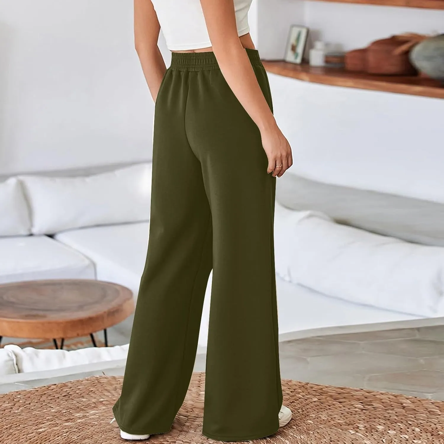 SMIDOW Womens High Waisted Wide Leg Palazzo Pants Trendy Fall Fashion Warm Fleece Sweatpants Workout Long Lounge Trousers