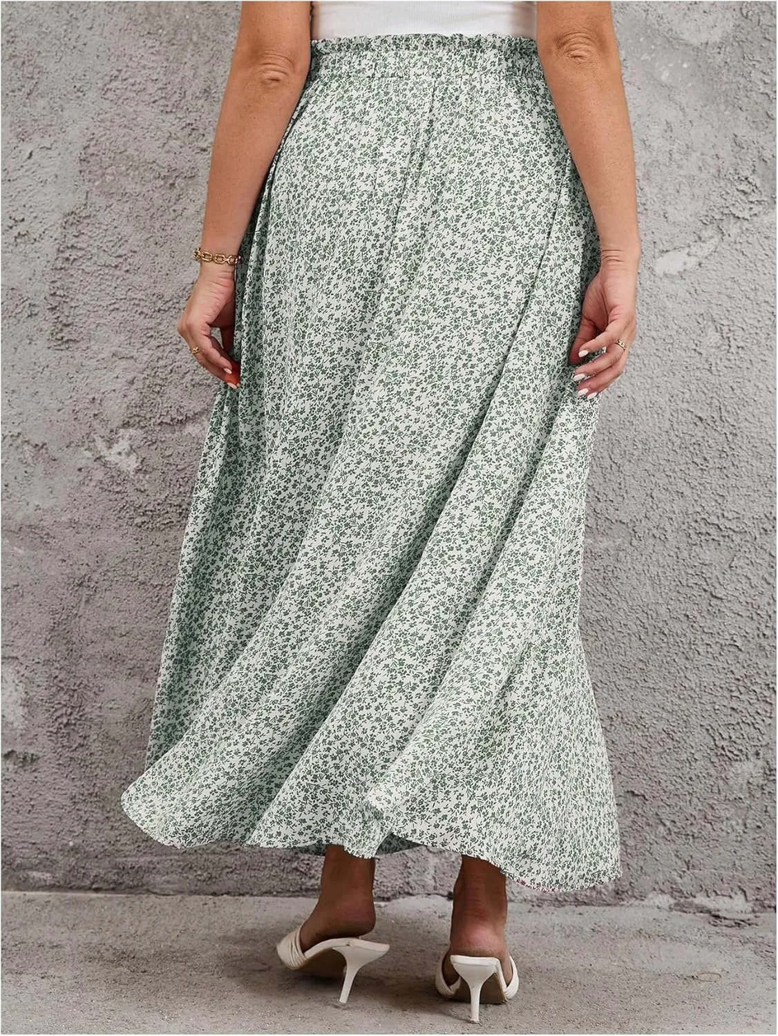 SOLY HUX Women's Plus Size Floral Print Maxi Skirt High Waisted A Line Shirred Flowy Skirts with Pockets