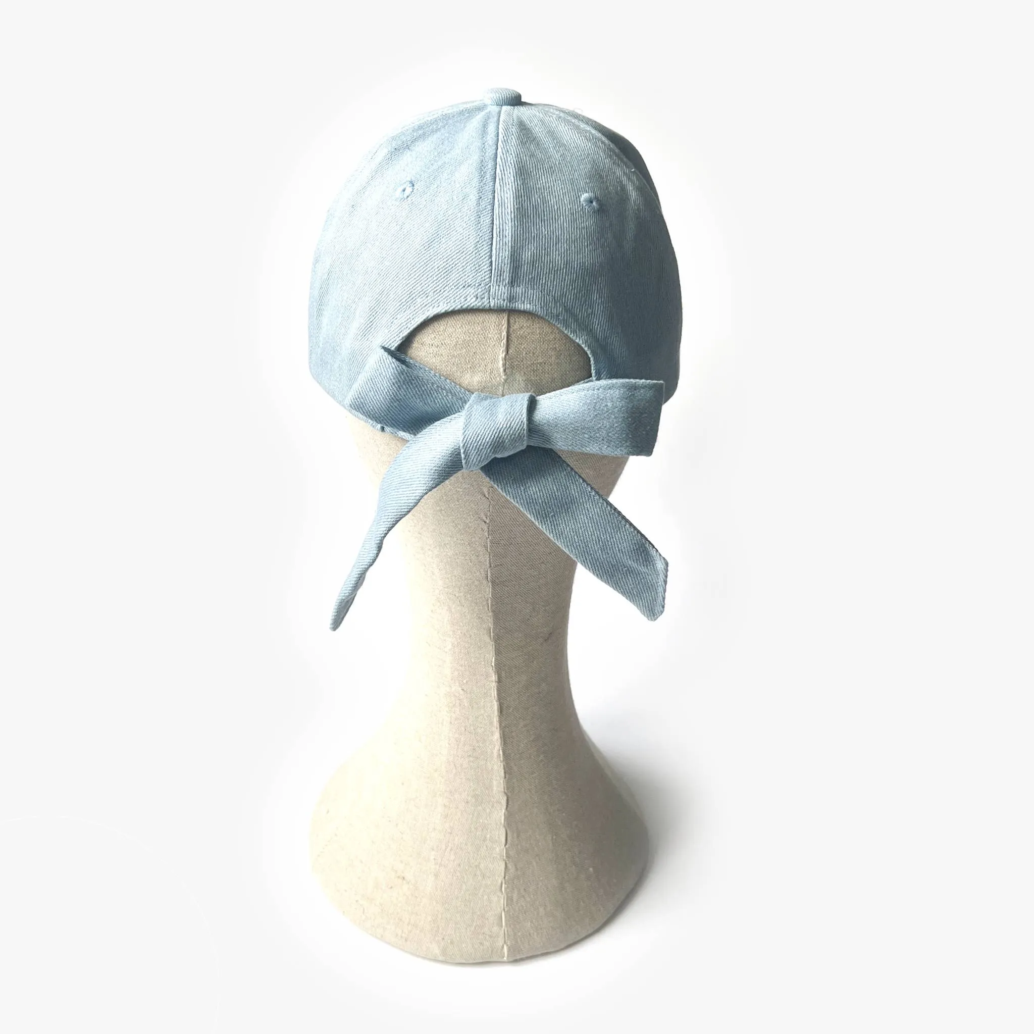 Sophie Satin Lined Bow Back Cap - Light Denim