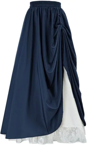Sorrica Women Goth Steampunk Skirt Renaissance Long Skirt High Waist Double Layers Lace Skirt