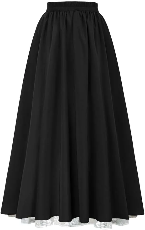 Sorrica Women Goth Steampunk Skirt Renaissance Long Skirt High Waist Double Layers Lace Skirt