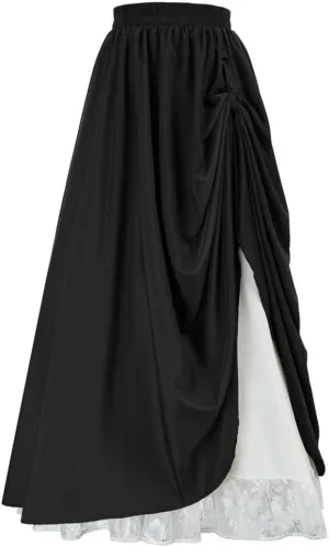 Sorrica Women Goth Steampunk Skirt Renaissance Long Skirt High Waist Double Layers Lace Skirt