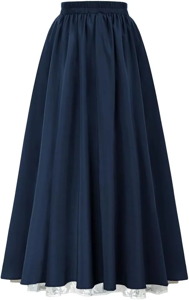 Sorrica Women Goth Steampunk Skirt Renaissance Long Skirt High Waist Double Layers Lace Skirt