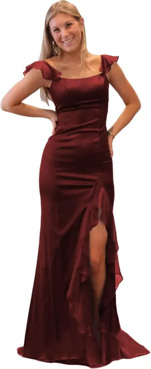 Spaghetti Straps Satin Prom Party Long Women's Formal Dresses 2025 with Flowy Chiffon Ruffles Evening Gowns