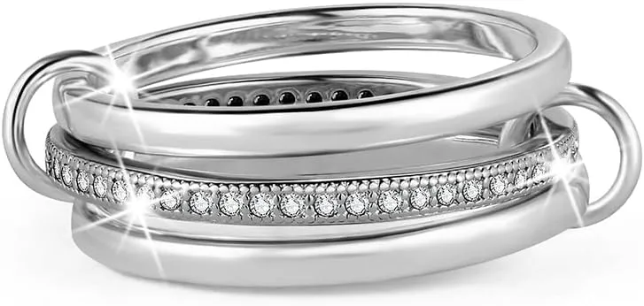 Stackable Rings for Women Sliver Tone Stacking Rings Set with CZ Cubic Zirconia Band, Silver Gold Tone Promise Rings Set for Women Dainty Bands Jewelry for Christmas Valentine's Day