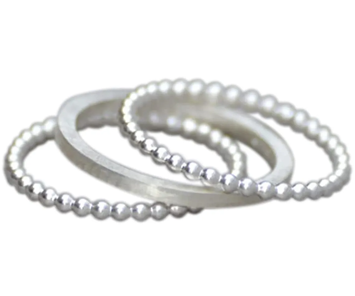 Stacking Ring Set Of 3 In Sterling Silver, Everyday Jewelry Handmade In England