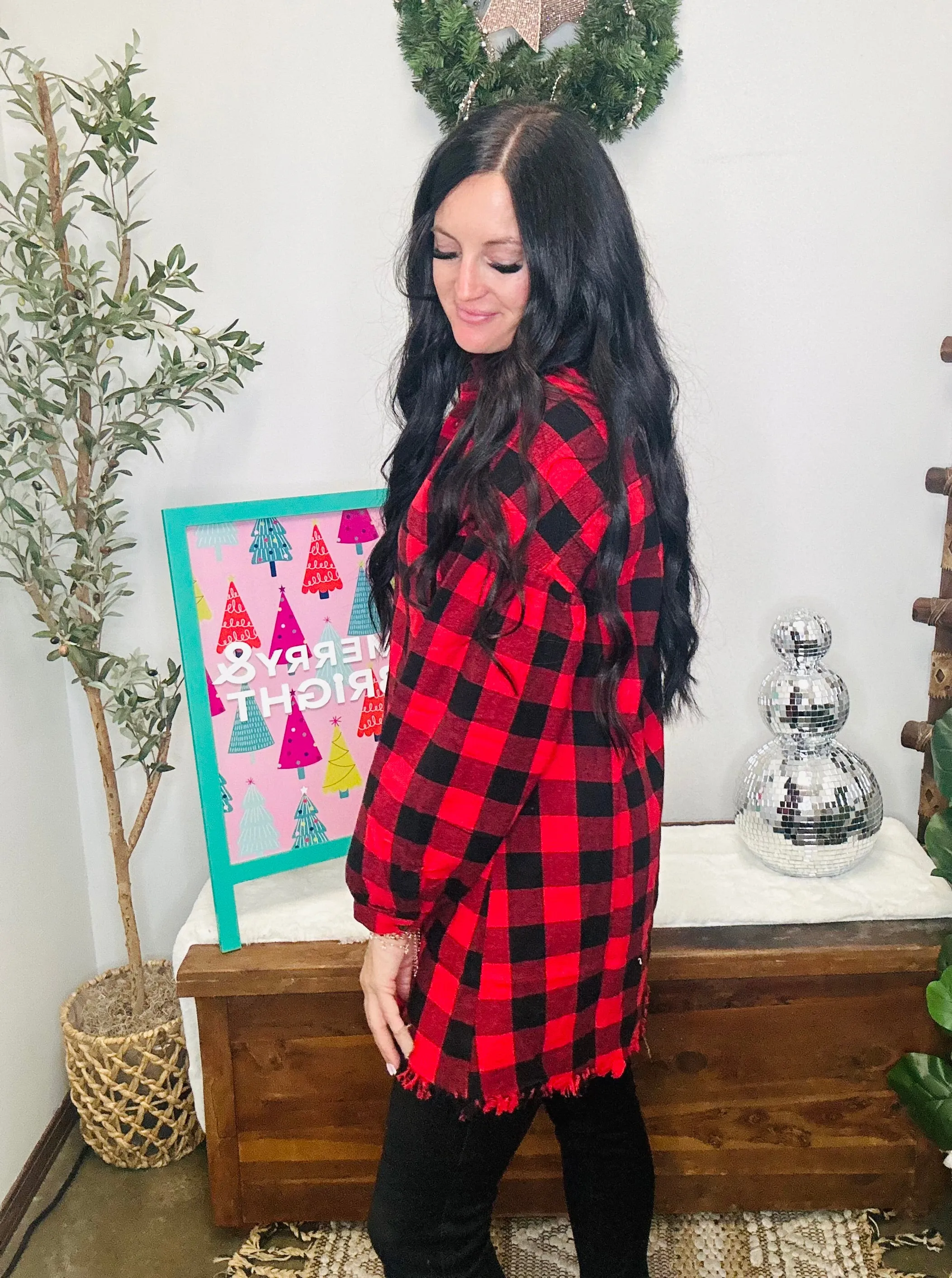 Starla Oversized Red Buffalo Plaid Shirt