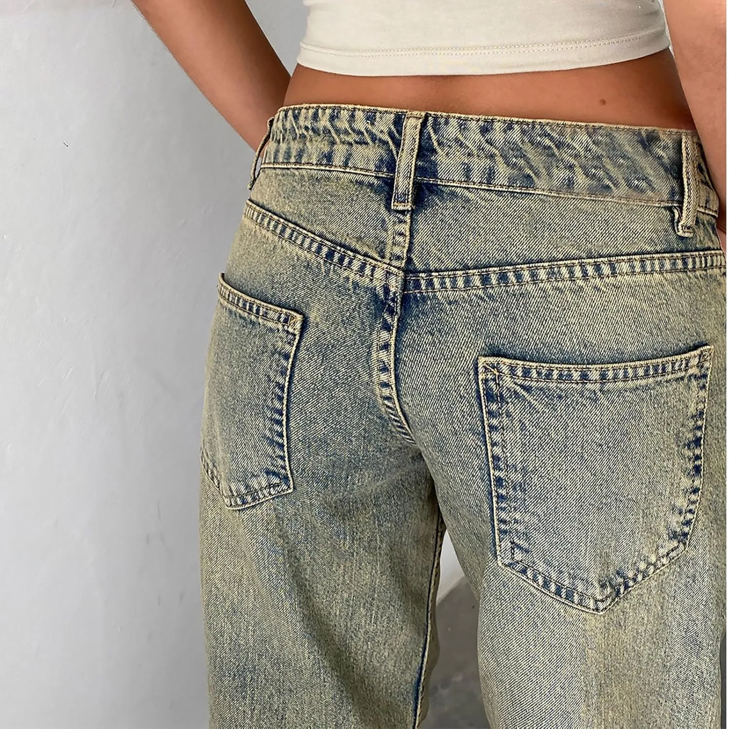 Straight Leg Jeans for Women,High Waisted Wide Leg Loose Microelastic Boyfriend Denim Pants Baggy Jeans Y2K