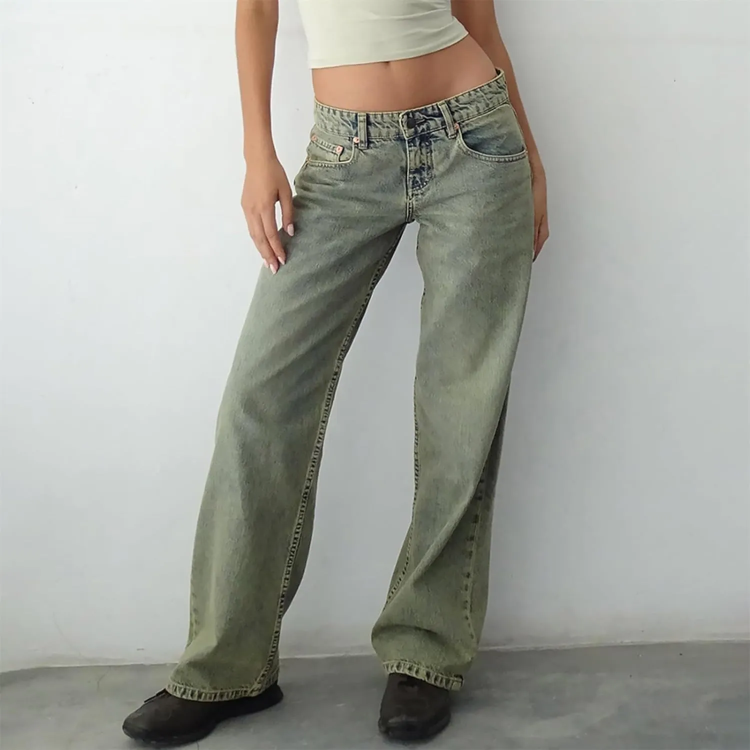 Straight Leg Jeans for Women,High Waisted Wide Leg Loose Microelastic Boyfriend Denim Pants Baggy Jeans Y2K