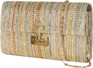 Straw Woven Clutch Purse Women Summer Evening Bag Chain Crossbody Boho Raffia Handbag Elegant Lock Envelope Flap